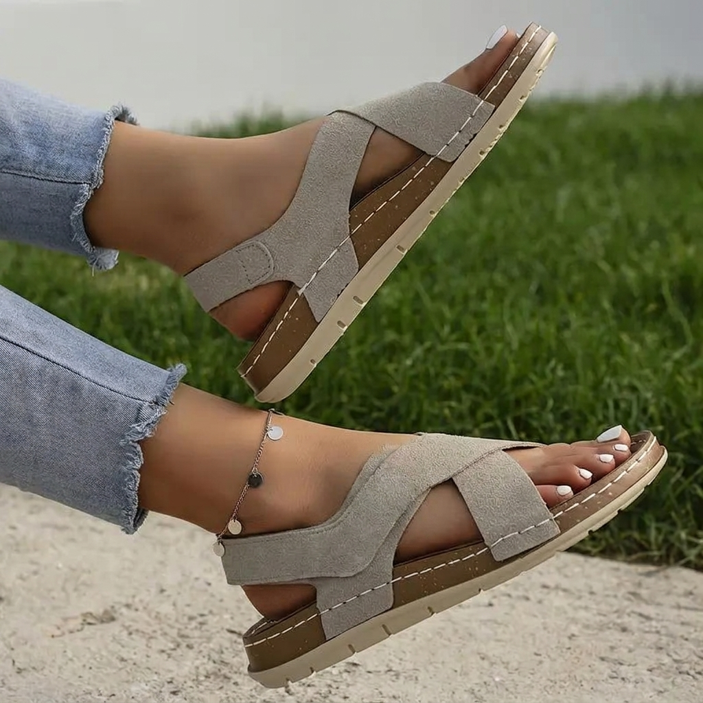 Sandali, Cinturini Incrociati, Suola Morbida, Sandali Piatti, Scarpe Estive-Modaso