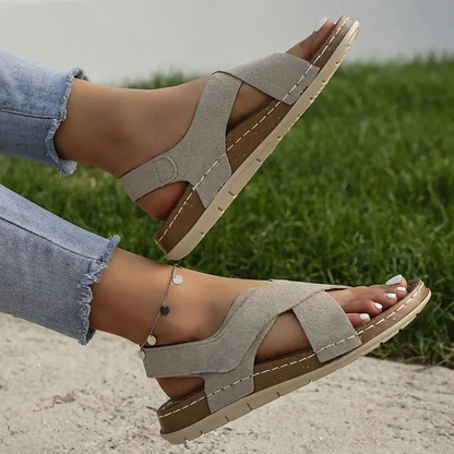 Sandali, Cinturini Incrociati, Suola Morbida, Sandali Piatti, Scarpe Estive-Modaso