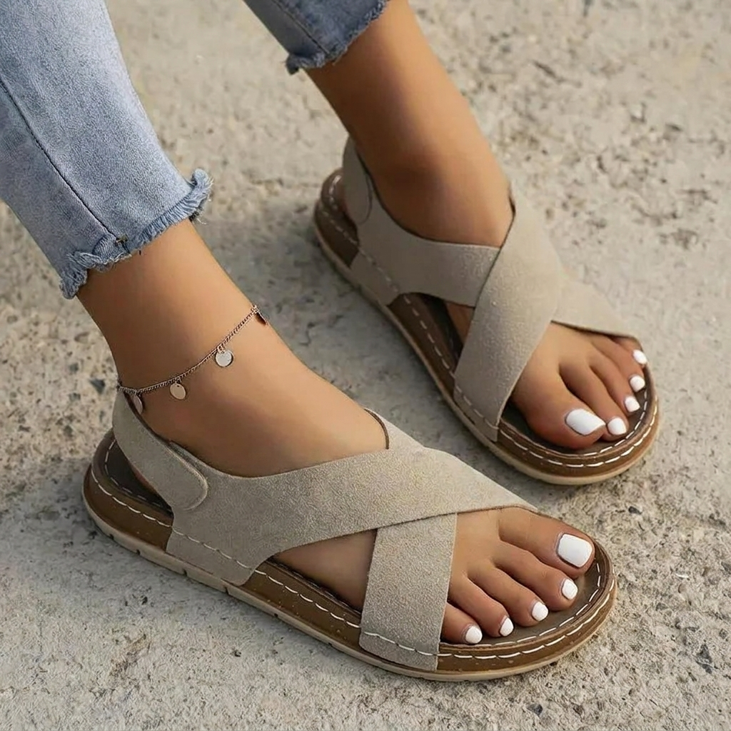 Sandali, Cinturini Incrociati, Suola Morbida, Sandali Piatti, Scarpe Estive-Modaso