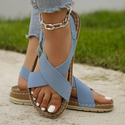 Sandali, Cinturini Incrociati, Suola Morbida, Sandali Piatti, Scarpe Estive-Modaso