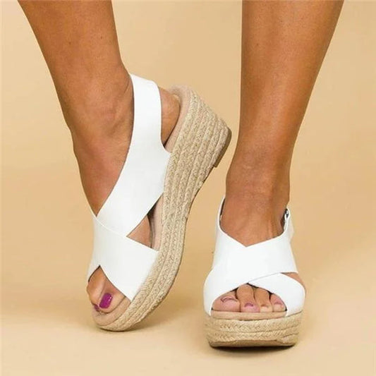 Sandali Espadrille - Ortopedici - Piattaforma - Scarpe con zeppa Espadrille - Sandali da donna-Bianco-35-Modasso