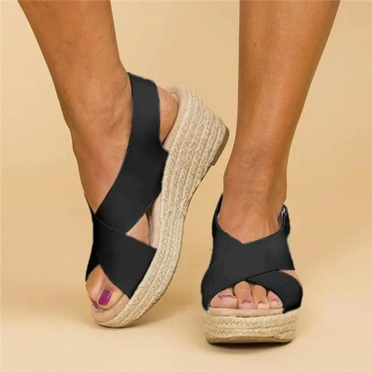 Sandali Espadrille - Ortopedici - Piattaforma - Scarpe con zeppa Espadrille - Sandali da donna-Nero-35-Modasso