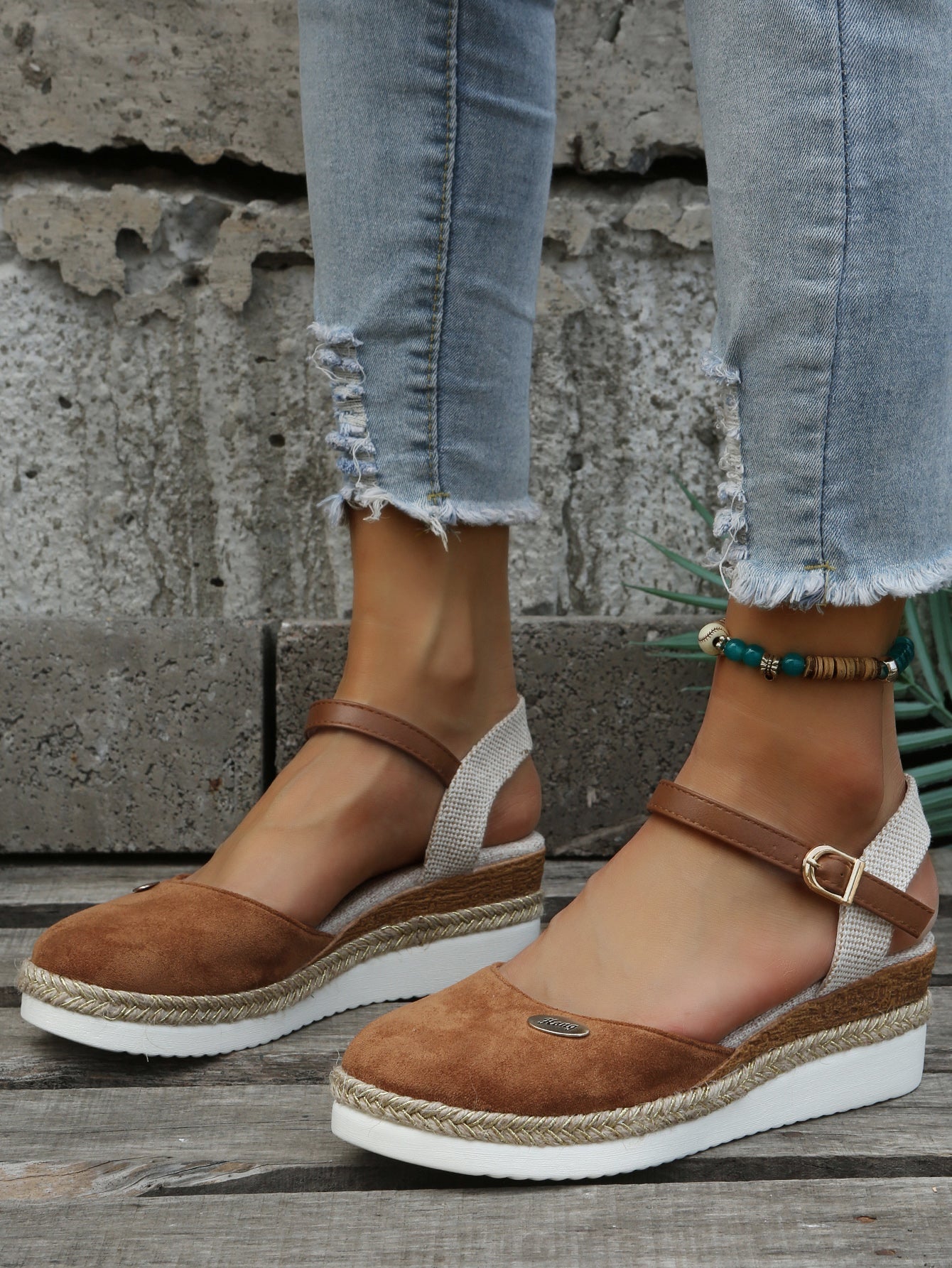 Sandali con plateau | Cinturino alla caviglia | Ortopedici | Espadrillas | Sandali da donna-Marrone-36-Modasso