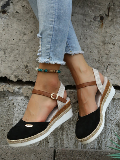 Sandali con plateau | Cinturino alla caviglia | Ortopedici | Espadrillas | Sandali da donna-Nero-36-Modasso