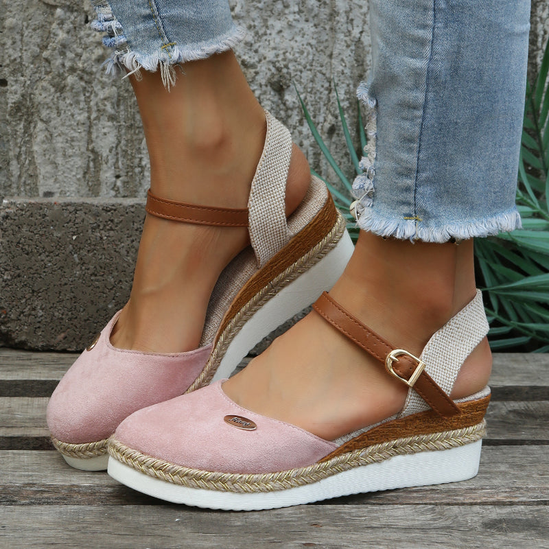 Sandali con plateau | Cinturino alla caviglia | Ortopedici | Espadrillas | Sandali da donna-Rosa-36-Modasso