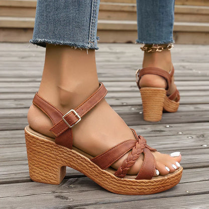 Sandali con tacco - Tacco a blocco - Cinturino alla caviglia - Sandali ortopedici - Scarpe per l'estate-Modasso