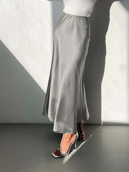 Sandra Satin Gonna, L'elegante gonna midi in raso è un must-have per questa stagione.-Modaso