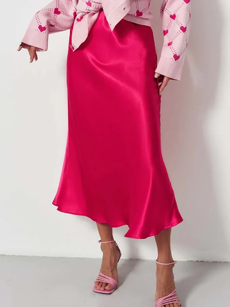 Sandra Satin Gonna, L'elegante gonna midi in raso è un must-have per questa stagione.-Modaso