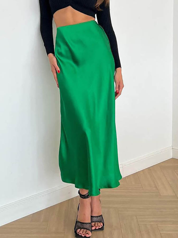 Sandra Satin Gonna, L'elegante gonna midi in raso è un must-have per questa stagione.-Modaso