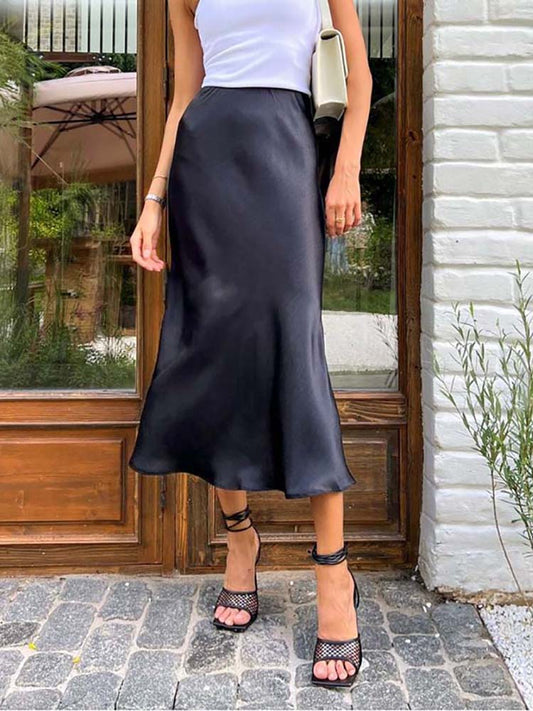 Sandra Satin Gonna, L'elegante gonna midi in raso è un must-have per questa stagione.-Nero-S-Modaso
