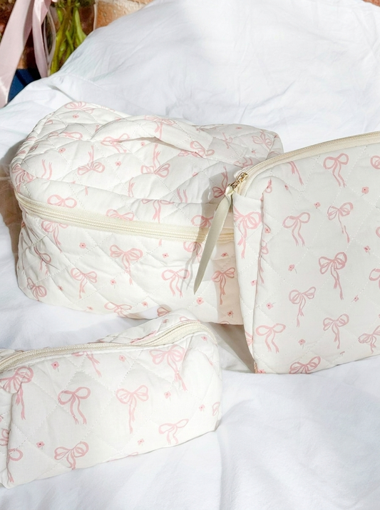 Set 3 Trousse Trapuntate con Fiocchi da Viaggio da Donna-Modaso