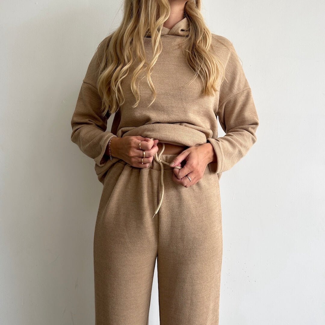 Set Loungewear da Donna, Felpa e Pantaloni a Gamba Larga-Albicocca-S-Modaso
