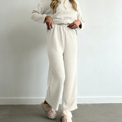Set Loungewear da Donna, Felpa e Pantaloni a Gamba Larga-Bianco-S-Modaso