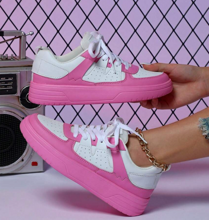 Sneakers da donna - Comode - Allacciate - Scarpe da skate - Sneakers casual-Rosa-36-Modasso