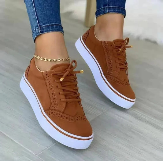 Sneakers da donna | Stringate | Suola spessa | Scarpe per il tempo libero | Scarpe ortopediche da donna-Marrone-36-Modasso