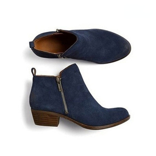 Stivaletti | Tacco a blocco | Tacco basso | Stivali in pelle | Stivali da donna-Blu-35-Modasso