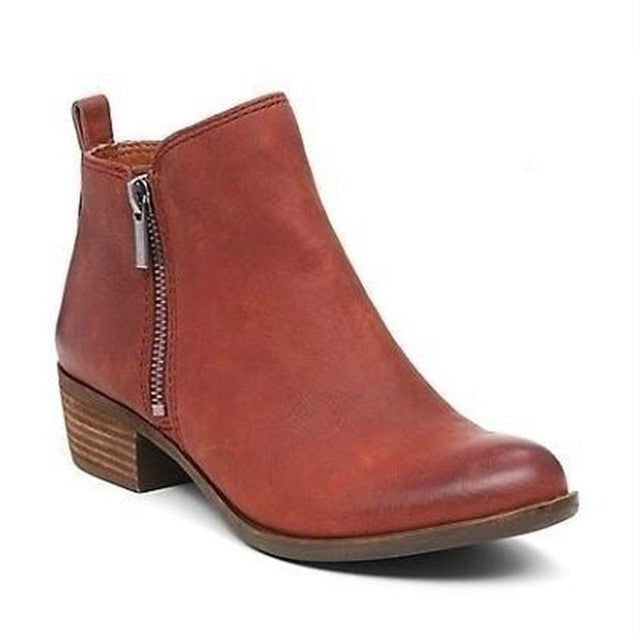 Stivaletti | Tacco a blocco | Tacco basso | Stivali in pelle | Stivali da donna-Rosso-35-Modasso