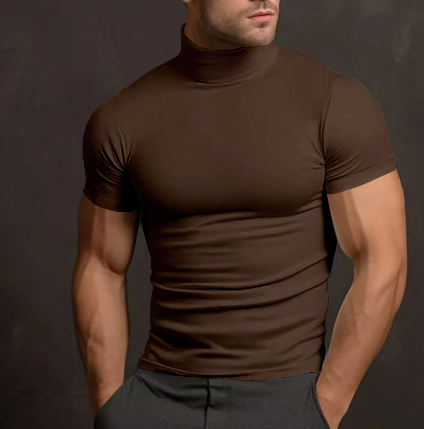T-shirt a collo alto - Maglietta da uomo slim fit con collo alto-Caffè-S-Modasso