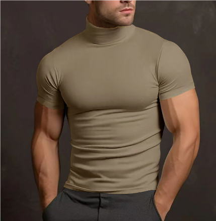 T-shirt a collo alto - Maglietta da uomo slim fit con collo alto-Marrone-S-Modasso
