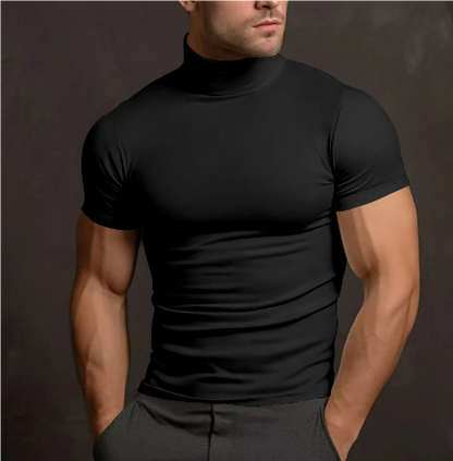 T-shirt a collo alto - Maglietta da uomo slim fit con collo alto-Nero-S-Modasso