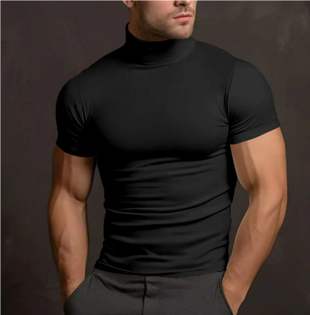 T-shirt a collo alto - Maglietta da uomo slim fit con collo alto-Nero-S-Modasso