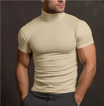 T-shirt a collo alto - Maglietta da uomo slim fit con collo alto-Panna-S-Modasso