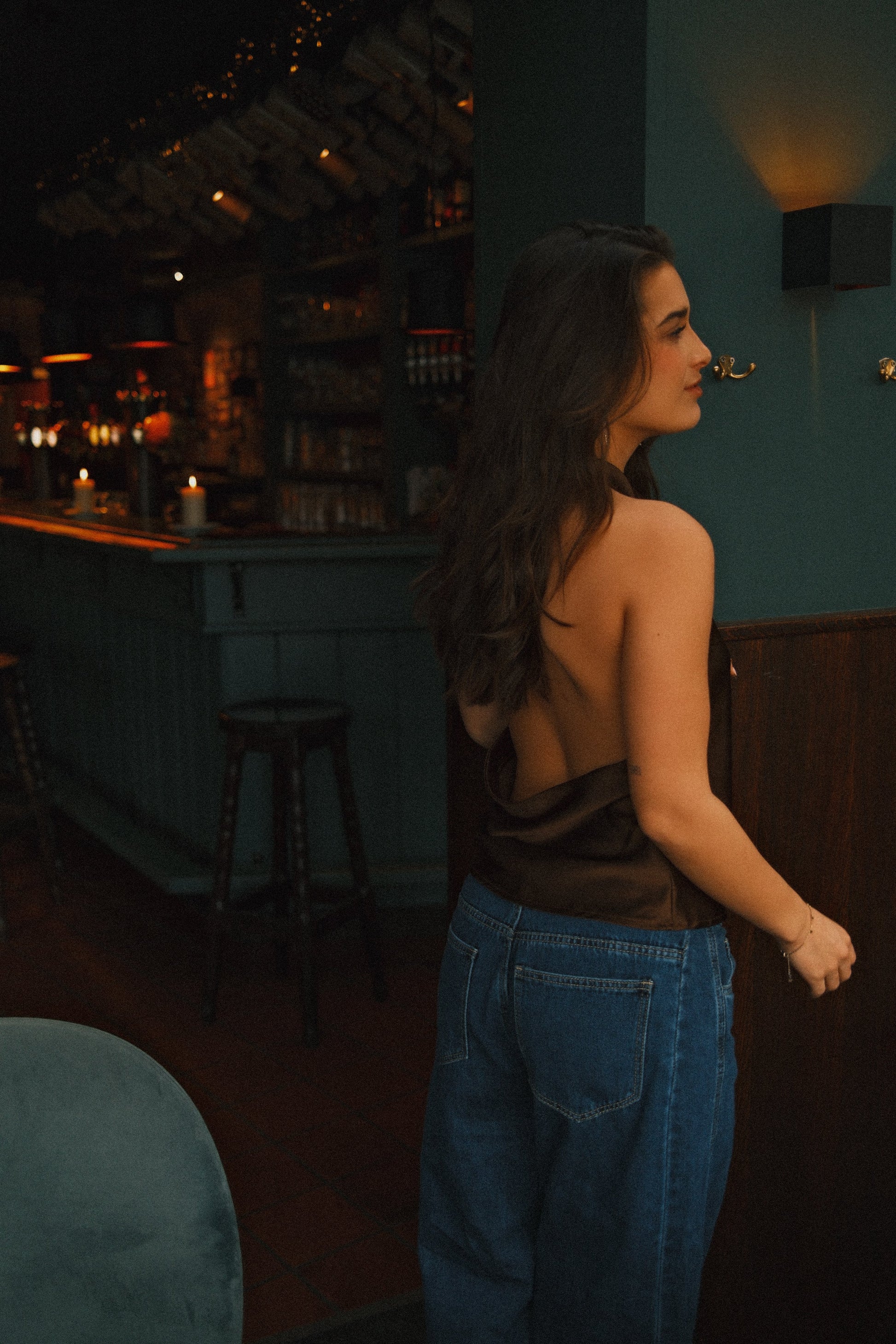 TOP DA FESTA IN RASO MARRONE ELEGANTE DA DONNA-Modaso