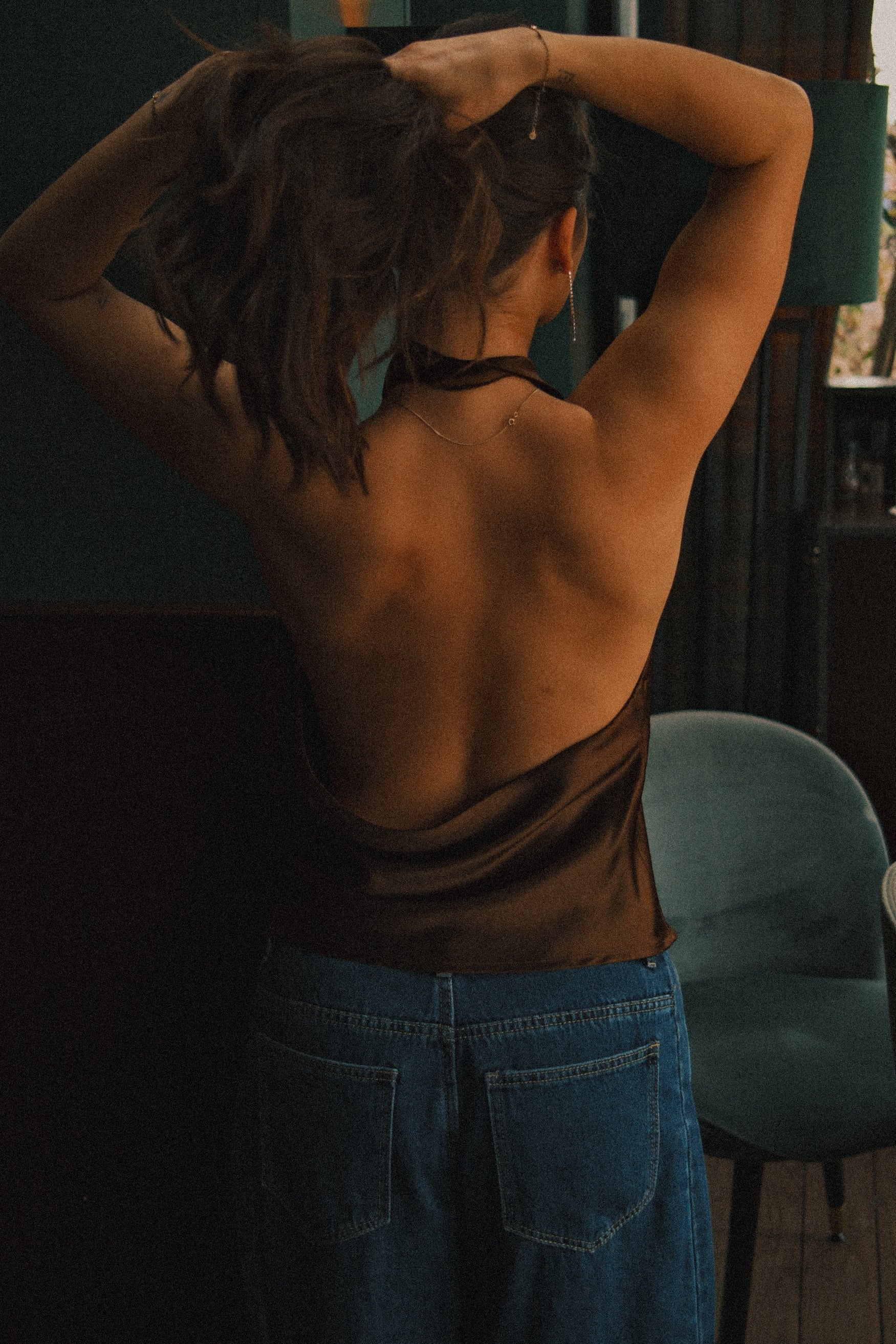 TOP DA FESTA IN RASO MARRONE ELEGANTE DA DONNA-Modaso