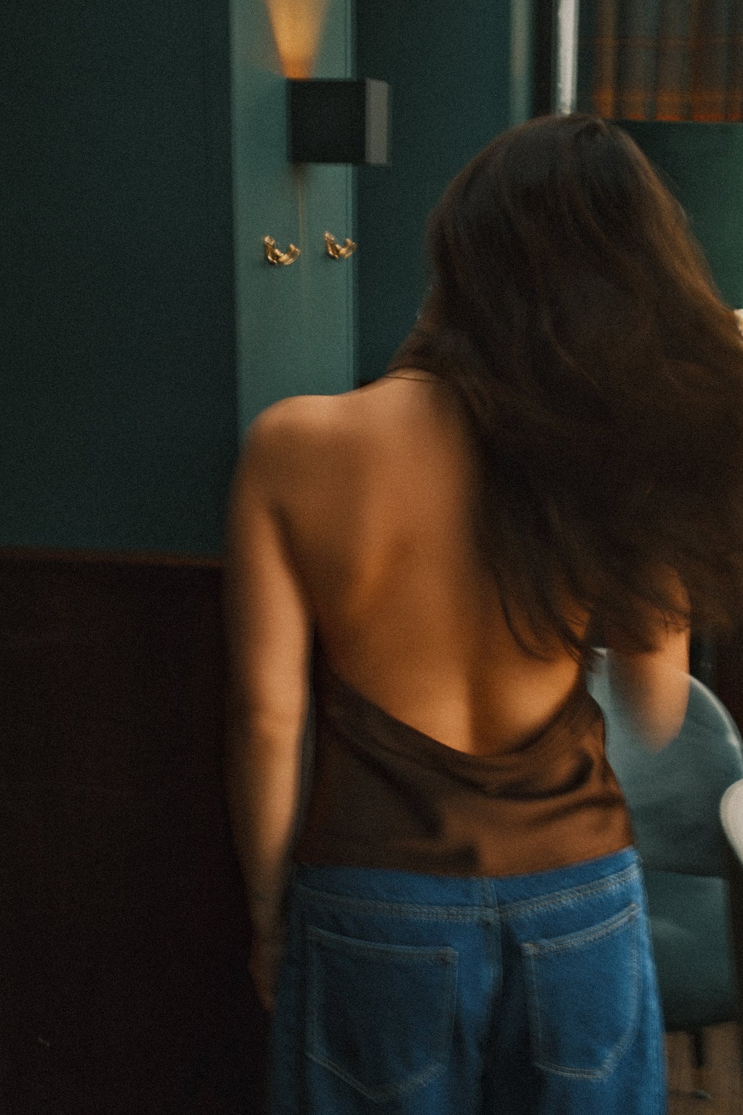 TOP DA FESTA IN RASO MARRONE ELEGANTE DA DONNA-Modaso