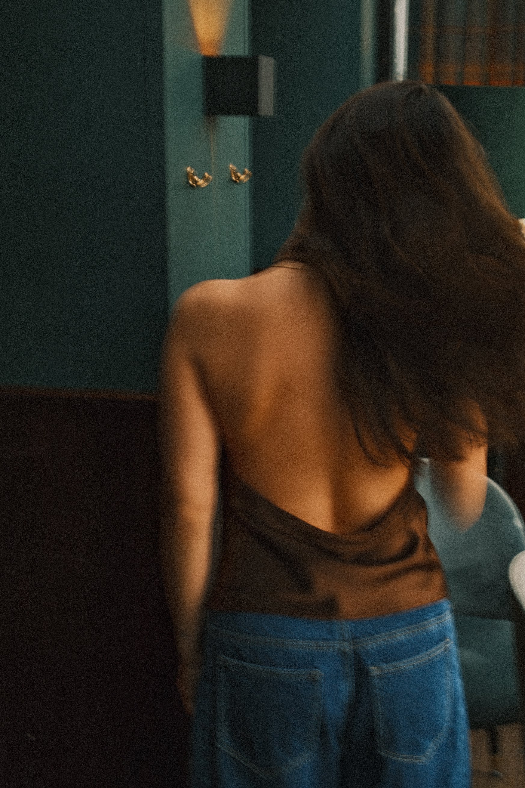 TOP DA FESTA IN RASO MARRONE ELEGANTE DA DONNA-Modaso