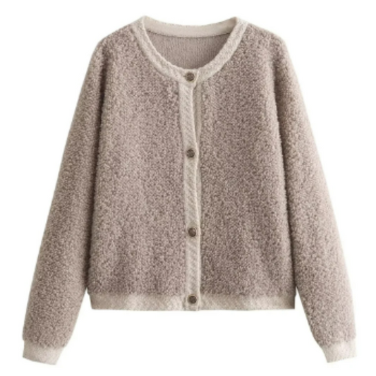 Teddy Cardigan - Cardigan da donna caldo con bottoni-Cachi-S-Modasso