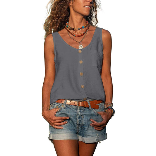 Top Donna, Canotta Elegante con Bottoni, Top Estivo-Modaso