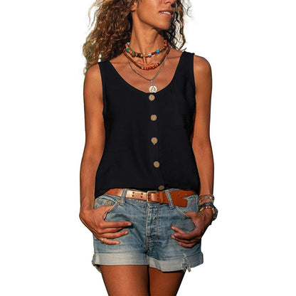 Top Donna, Canotta Elegante con Bottoni, Top Estivo-Modaso