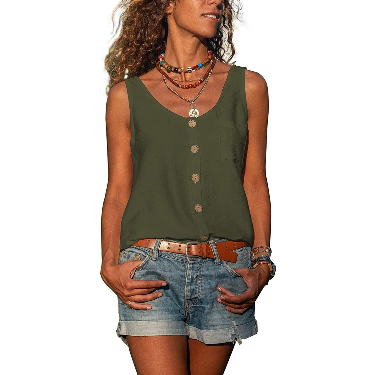 Top Donna, Canotta Elegante con Bottoni, Top Estivo-Modaso