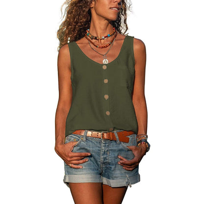 Top Donna, Canotta Elegante con Bottoni, Top Estivo-Modaso
