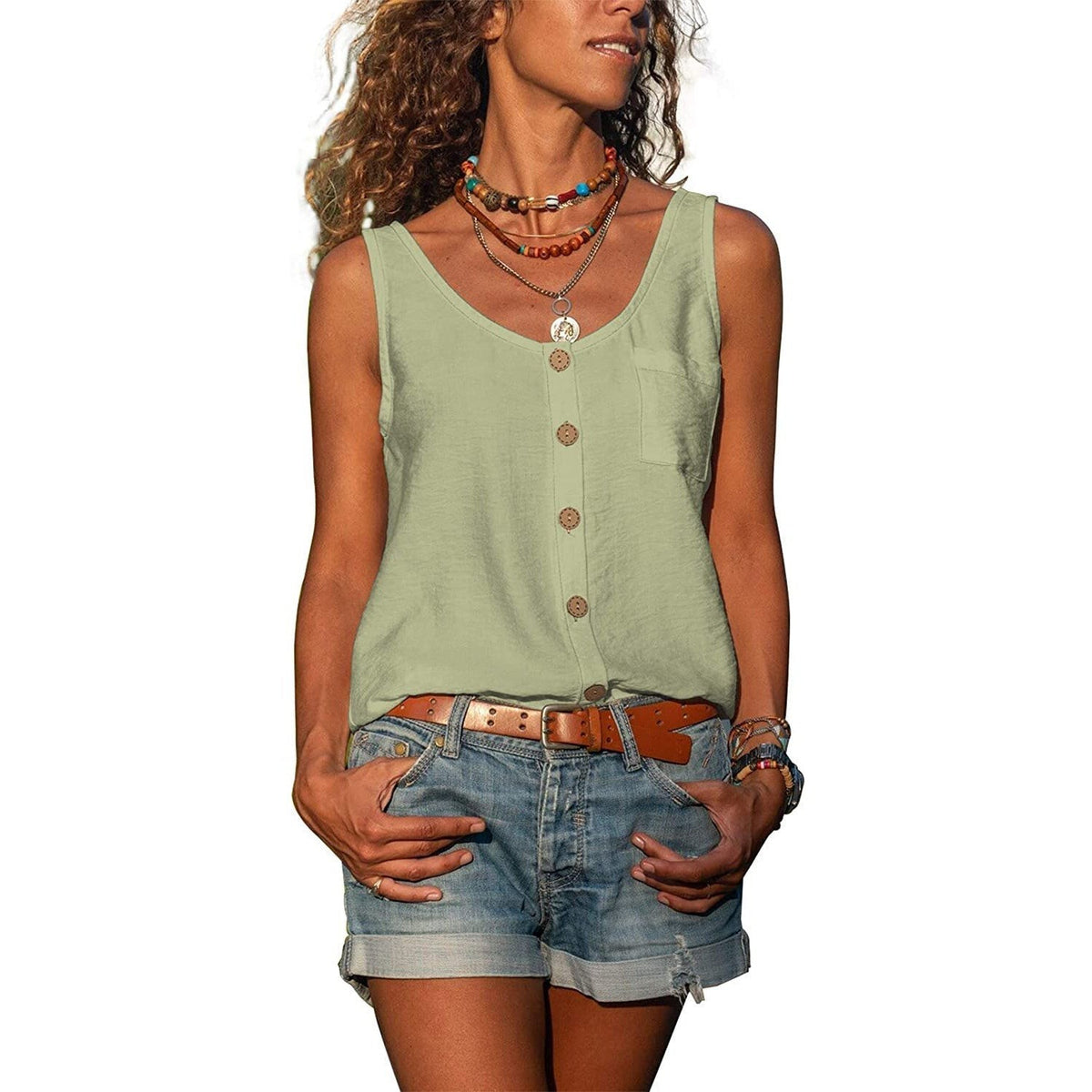 Top Donna, Canotta Elegante con Bottoni, Top Estivo-Modaso