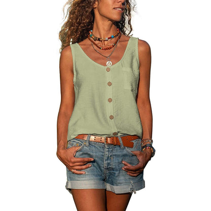 Top Donna, Canotta Elegante con Bottoni, Top Estivo-Modaso
