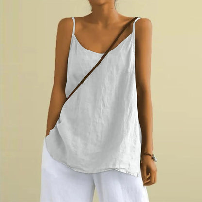 Top Estivo in Lino, Senza Maniche, Oversize, da Donna-Modaso