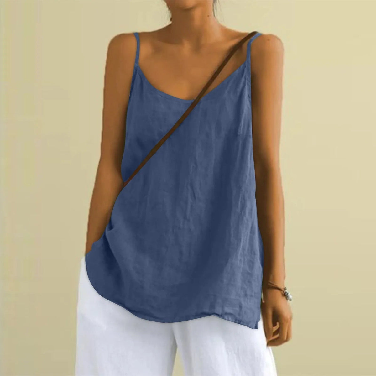 Top Estivo in Lino, Senza Maniche, Oversize, da Donna-Modaso