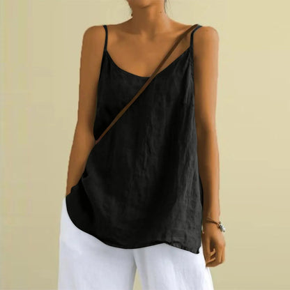 Top Estivo in Lino, Senza Maniche, Oversize, da Donna-Modaso