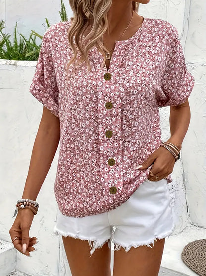 Top Floreale - Manica corta - Button-Up - Top estivo - Camicetta floreale da donna-Modasso