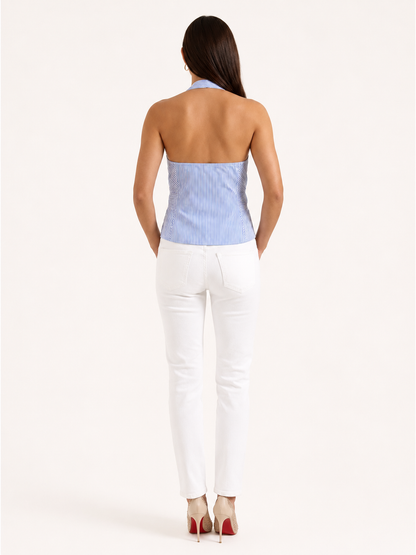 Top Halter Donna | Top Estivo a Righe con Fiocco | Aderente-Modaso
