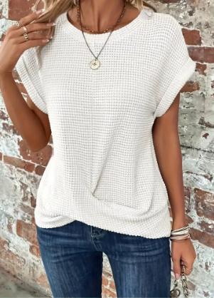Top a maniche corte - Blusa estiva da donna con scollo rotondo e vestibilità morbida-Bianco-S-Modasso
