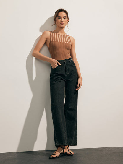 Top senza maniche - Top da donna in maglia a righe, slim fit-Modasso
