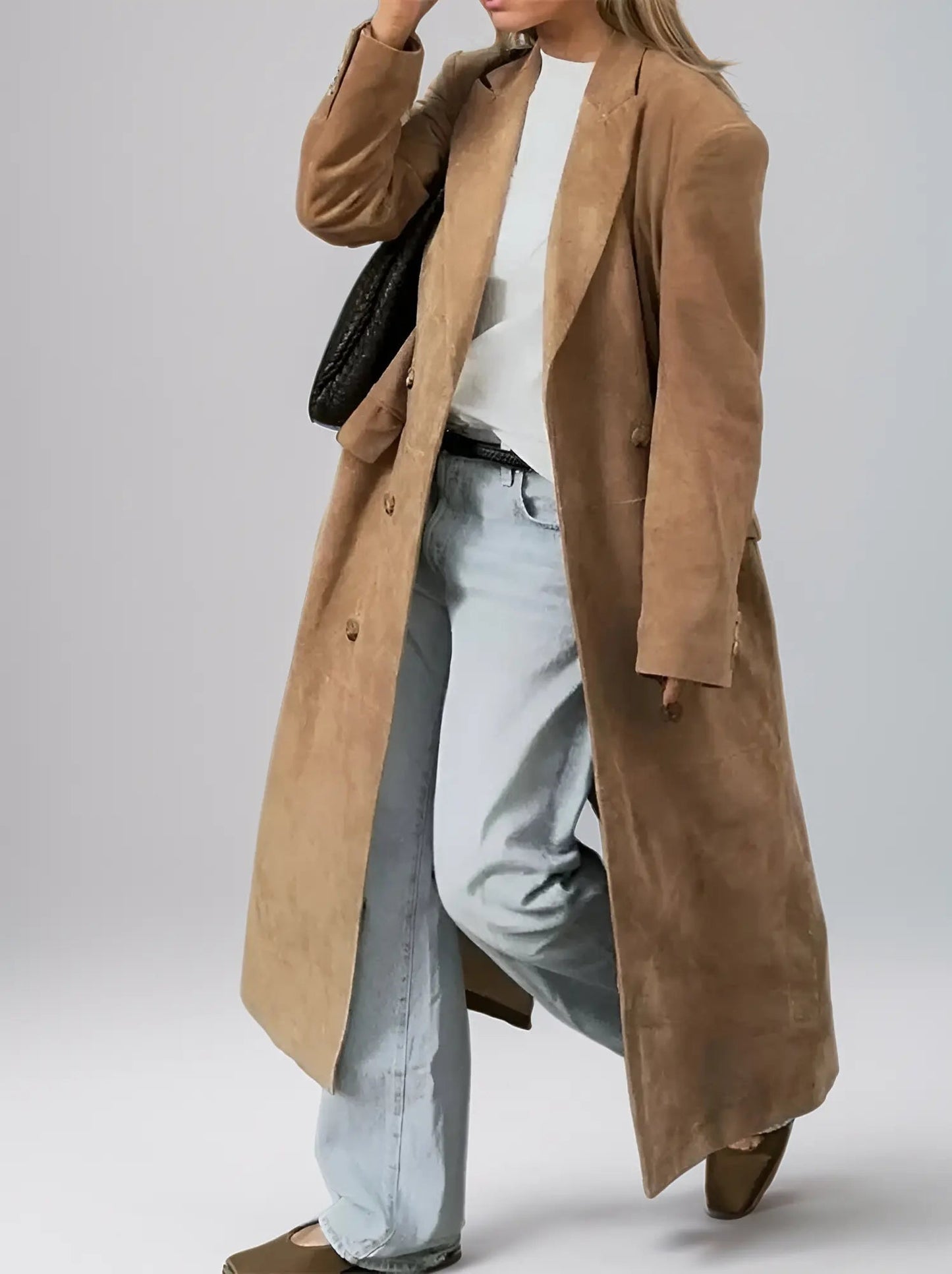 Trench Lungo in Camoscio, Doppiopetto, da Donna-Modaso