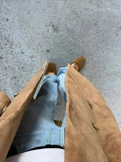 Trench Lungo in Camoscio, Doppiopetto, da Donna-Modaso