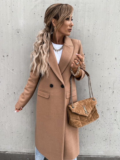Trench in Lana - Cappotto lungo da donna doppiopetto in misto lana-Khaki-S-Modasso