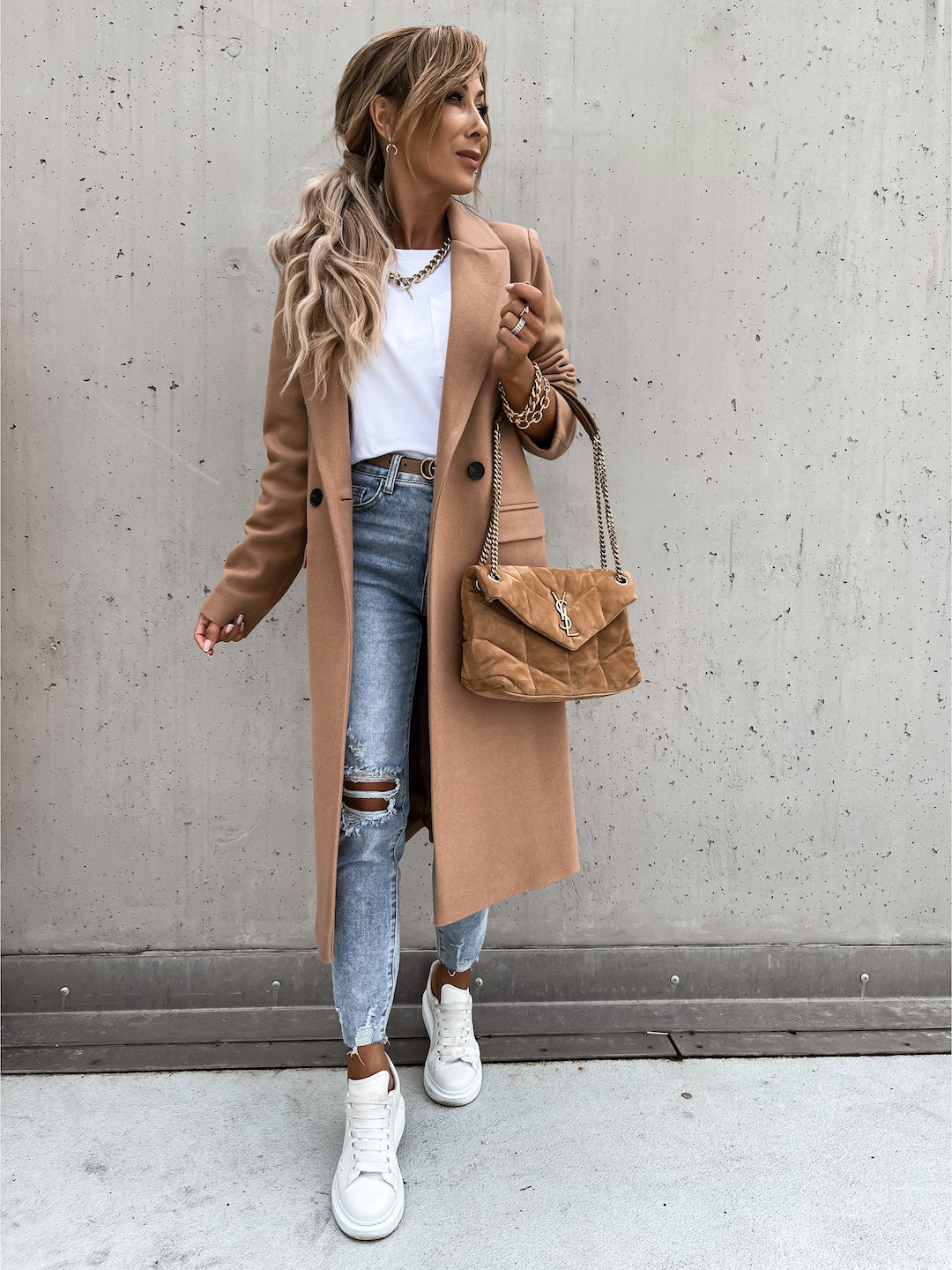 Trench in Lana - Cappotto lungo da donna doppiopetto in misto lana-Modasso