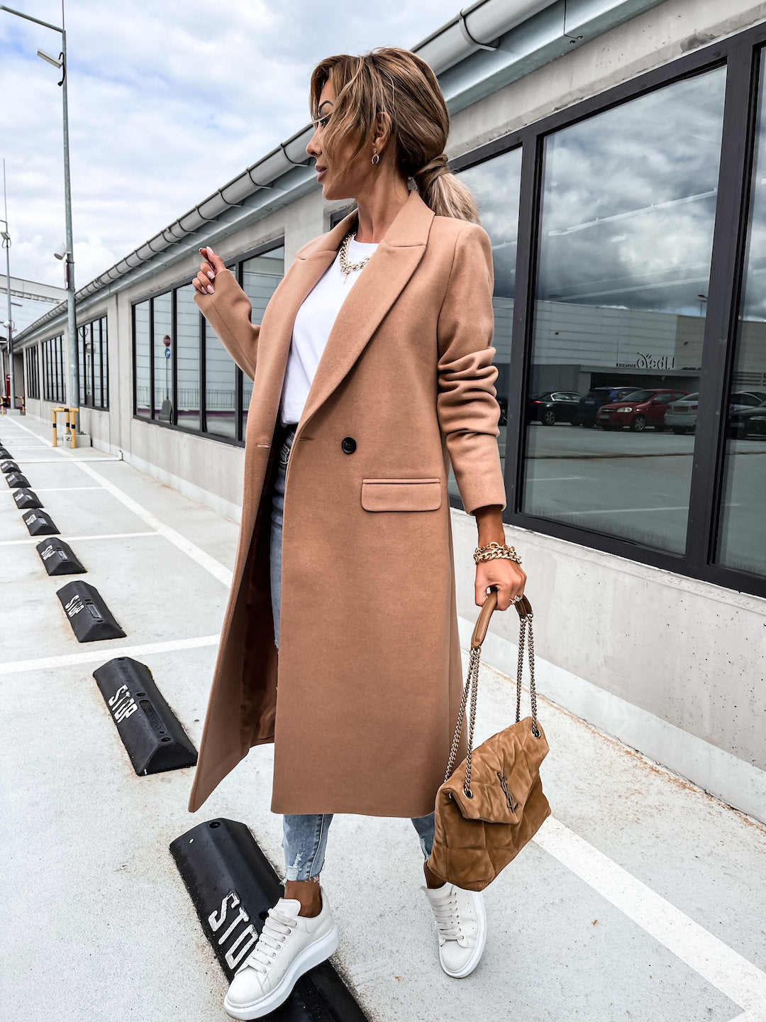 Trench in Lana - Cappotto lungo da donna doppiopetto in misto lana-Modasso