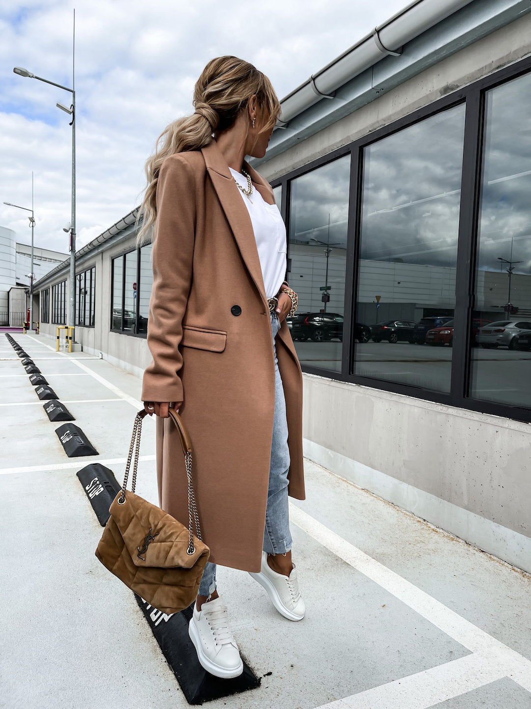 Trench in Lana - Cappotto lungo da donna doppiopetto in misto lana-Modasso